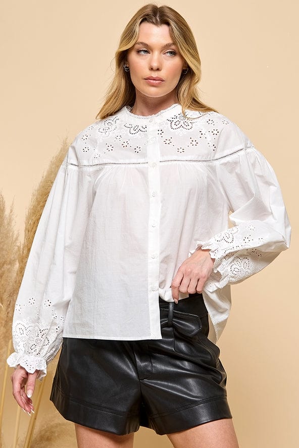Cezele Cezele Eyelet Button Down Blouse - Little Miss Muffin Children & Home