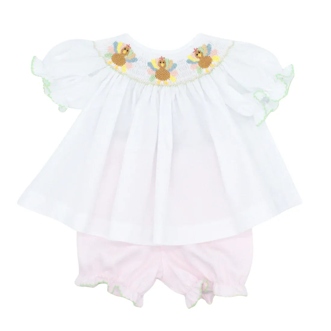 Emma Smock Turkeys Bishop Style Bloomer Set with White Top