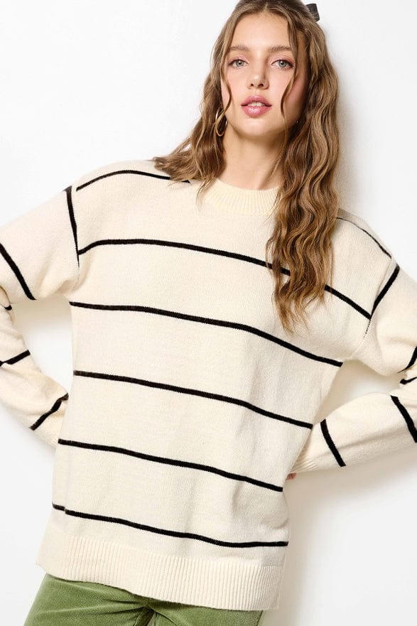 La Miel La Miel Loose Fit Striped Long Sleeve Sweater in Powder - Little Miss Muffin Children & Home