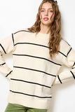 La Miel Loose Fit Striped Long Sleeve Sweater in Powder