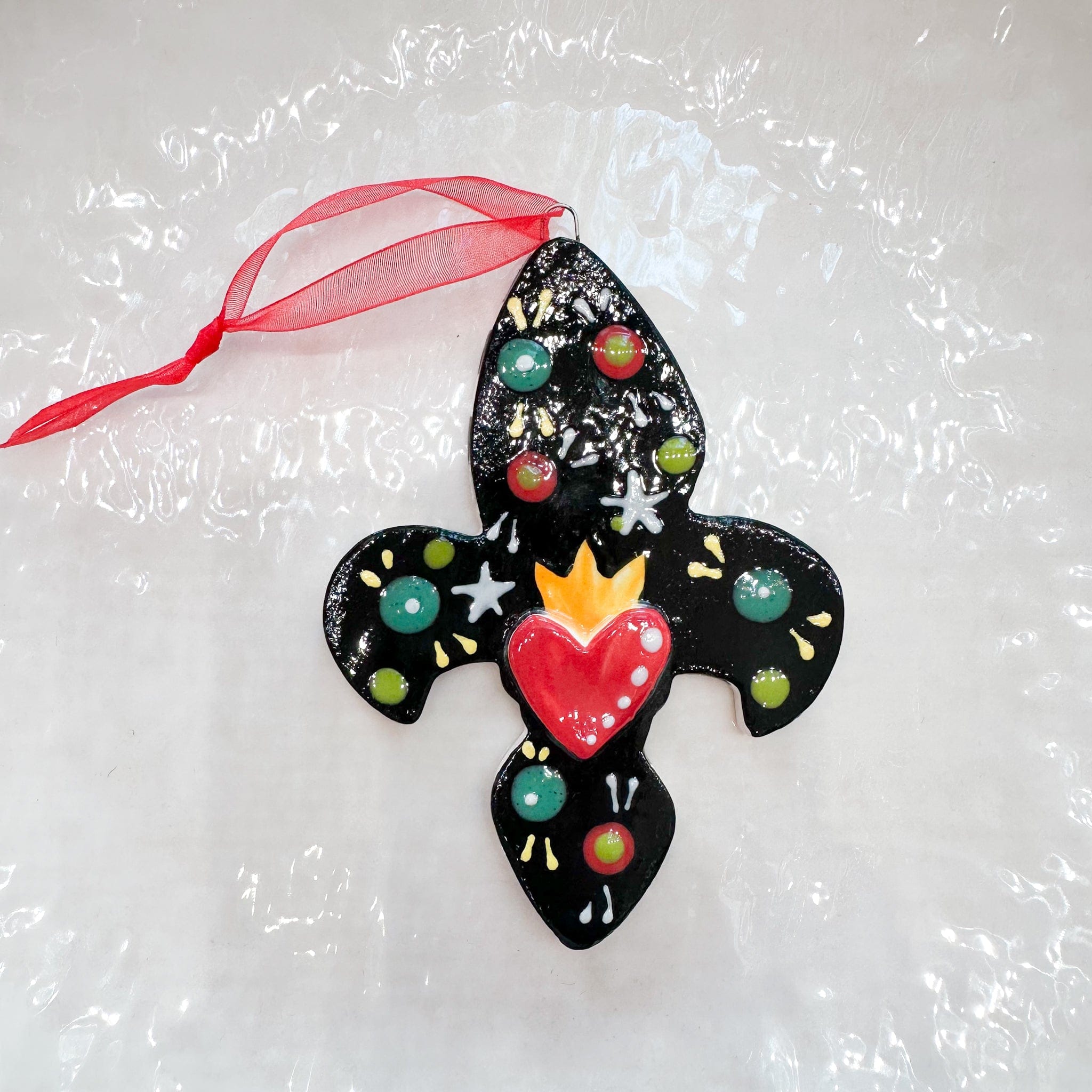 Fleur De Lis with Heart Ornament
