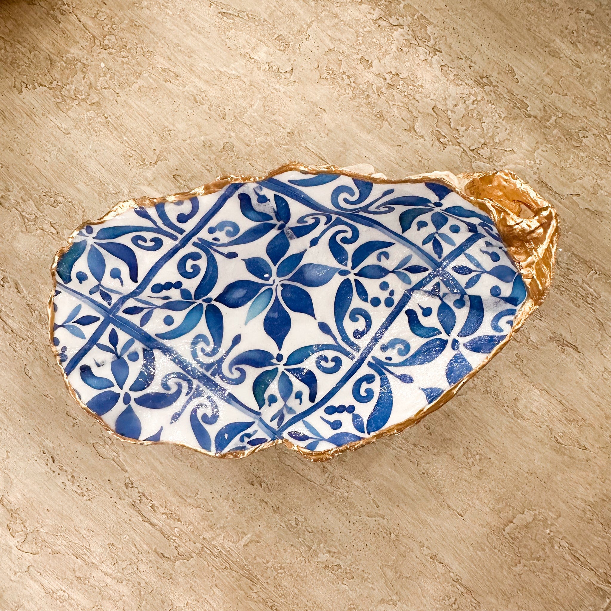 Spanish Blue Tile Decoupage Ceramic Oyster Shells