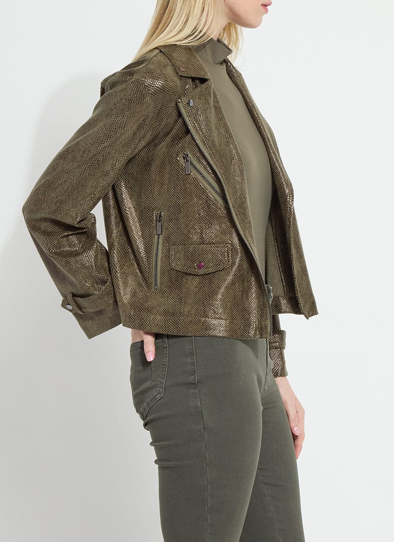 Emory Vegan Suede Moto Jacket in Woodland Snake