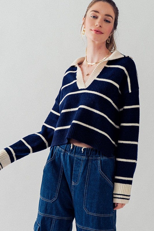 Fashion Week Fashion Week Striped Knit Sailor Collar Sweater - Little Miss Muffin Children & Home