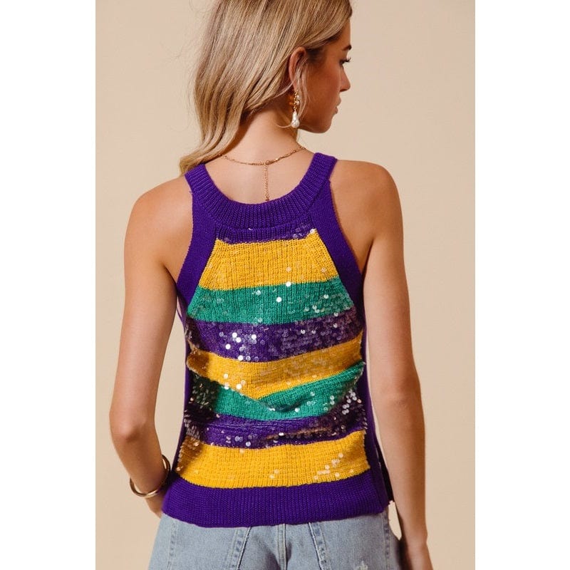 Ive Ive Mardi Gras Stripe Tank Sweater with Clear Sequins - Little Miss Muffin Children & Home