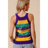 Ive Mardi Gras Stripe Tank Sweater with Clear Sequins