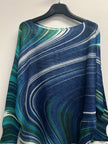 Green Wavy Round Neck Knit Printed Sweater