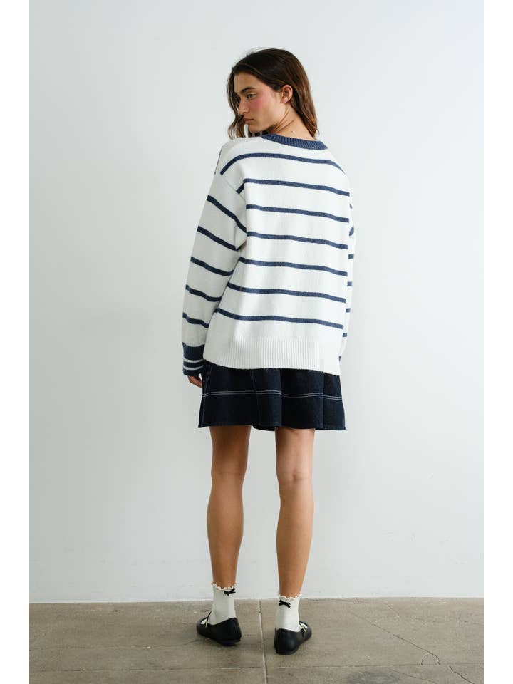 White Oversized Striped Sweater
