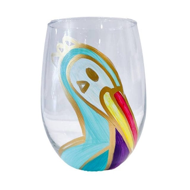 318 Art Co 318 Art Co Original Blue Pelican Hand-Painted Wine Glass - Little Miss Muffin Children & Home