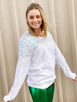 Mardi Gras Creations ASP Sequin Explosion V-Neck Pullover - White