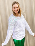 Mardi Gras Creations ASP Sequin Explosion V-Neck Pullover - White