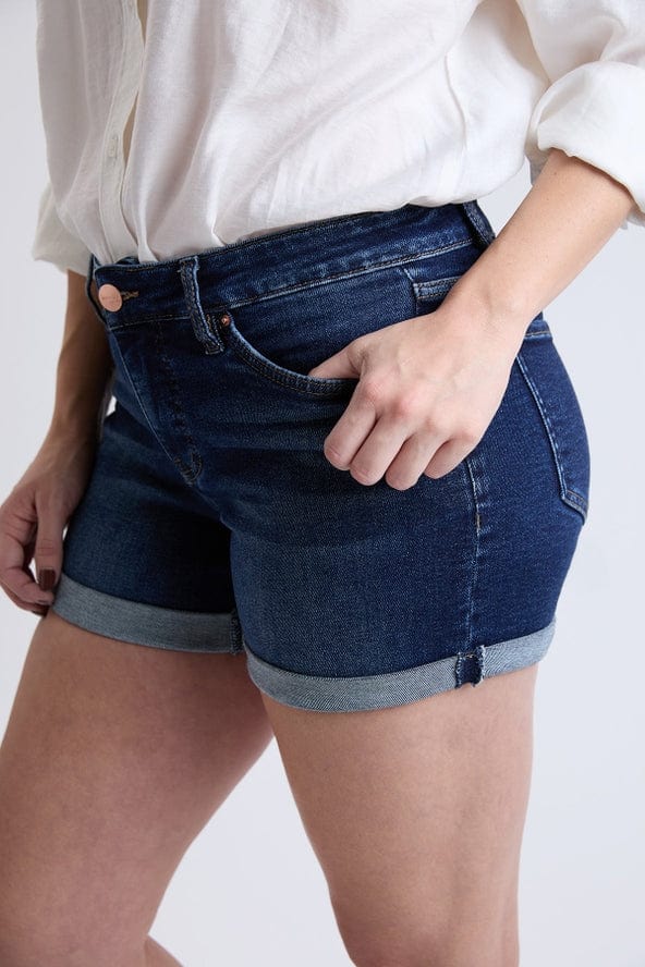 YMI Jeans YMI High Rise Premium Stretch Fold-Over Cuff Shorts, Dark Indigo - Little Miss Muffin Children & Home