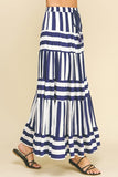 Pinch Striped Tiered Maxi Skirt