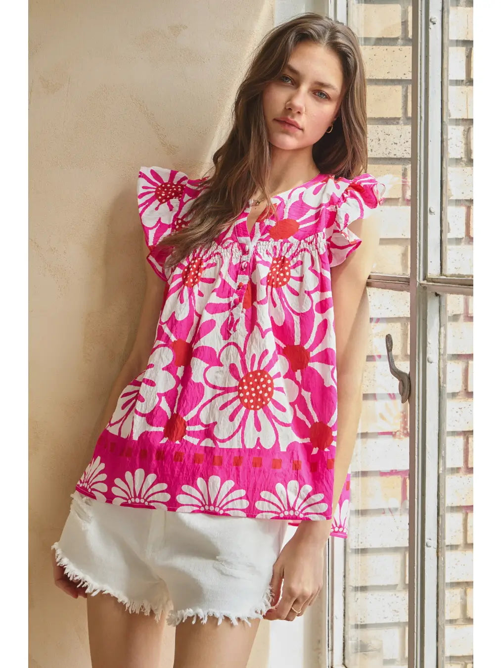 Floral Print Flutter Sleeve Blouse