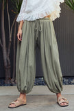 Crinkle Gauze Drawstring Balloon Pants in Olive