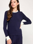 Ellison Navy Long Sleeve Top with Cream Contrast Collar - Little Miss Muffin Children & Home