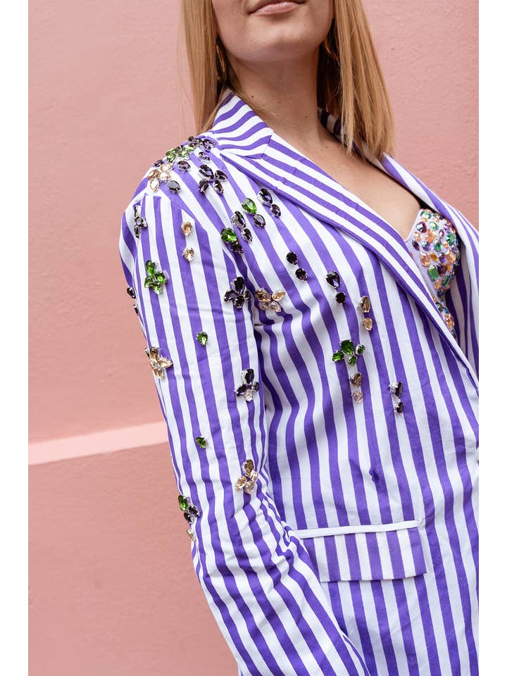 Bejeweled Lavender Striped Blazer