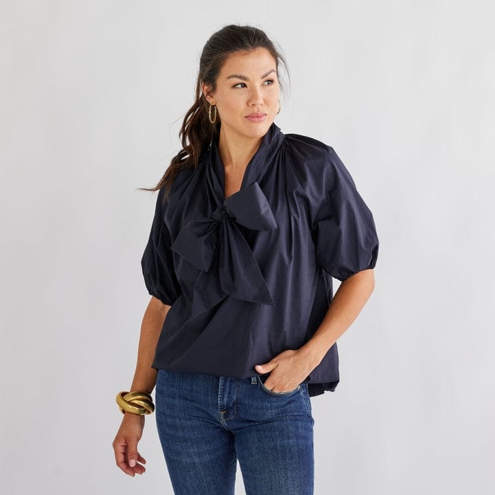 Caryn Lawn Ryan Bow Top in Navy - Little Miss Muffin Children & Home