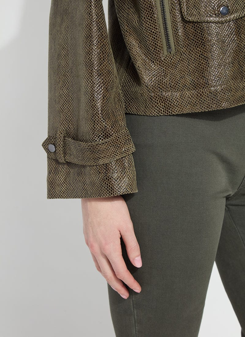 Emory Vegan Suede Moto Jacket in Woodland Snake