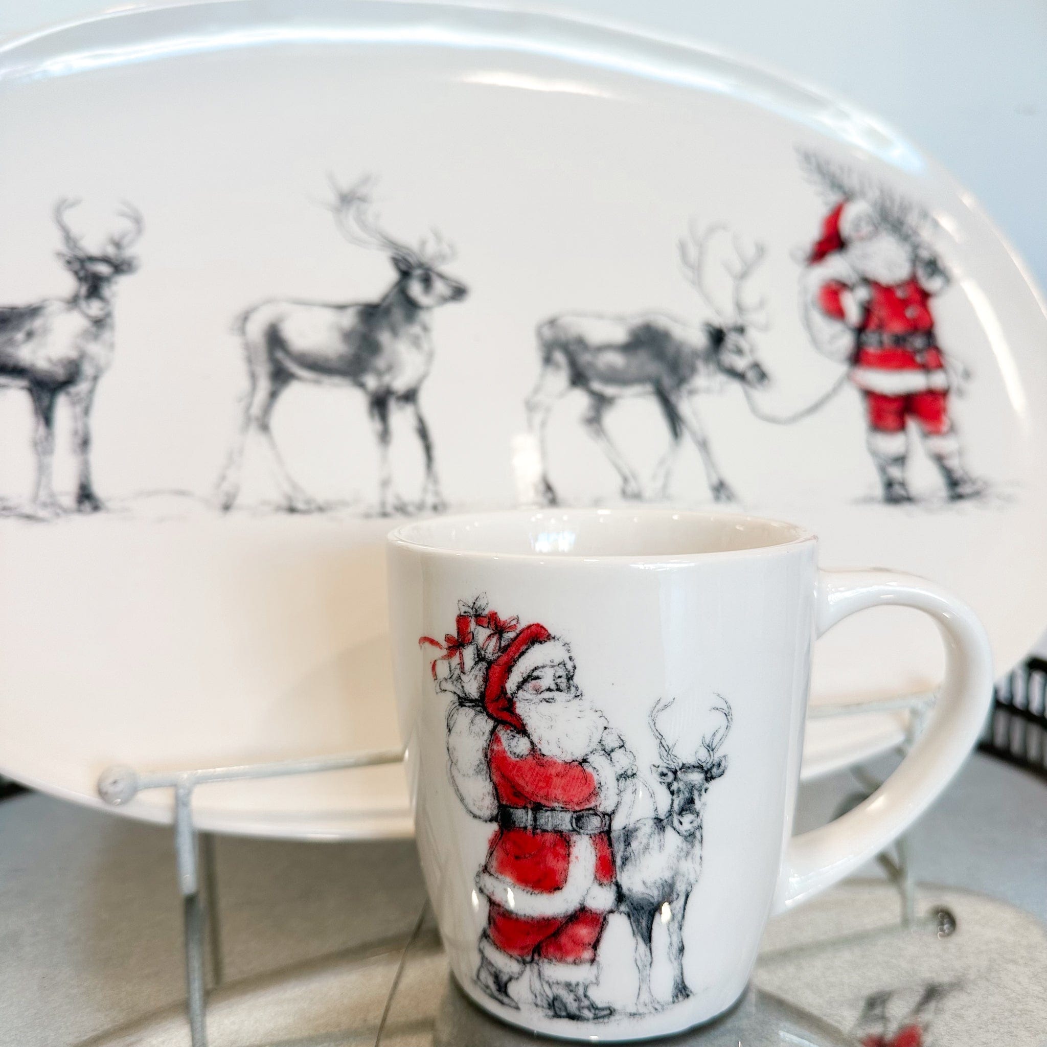 Creative Co-op Stoneware Mug with Santa & Reindeer Image , 4 Styles Available - Little Miss Muffin Children & Home