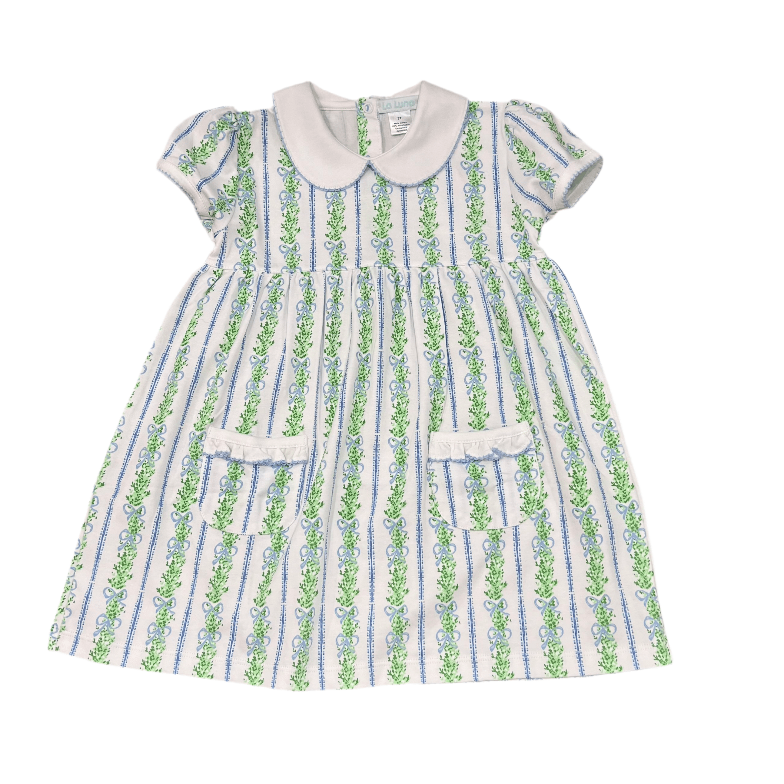 Lulu Bebe Lulu Bebe Blue Vines and Bow Pima Dress with Pockets - Little Miss Muffin Children & Home