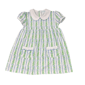 Lulu Bebe Lulu Bebe Blue Vines and Bow Pima Dress with Pockets - Little Miss Muffin Children & Home