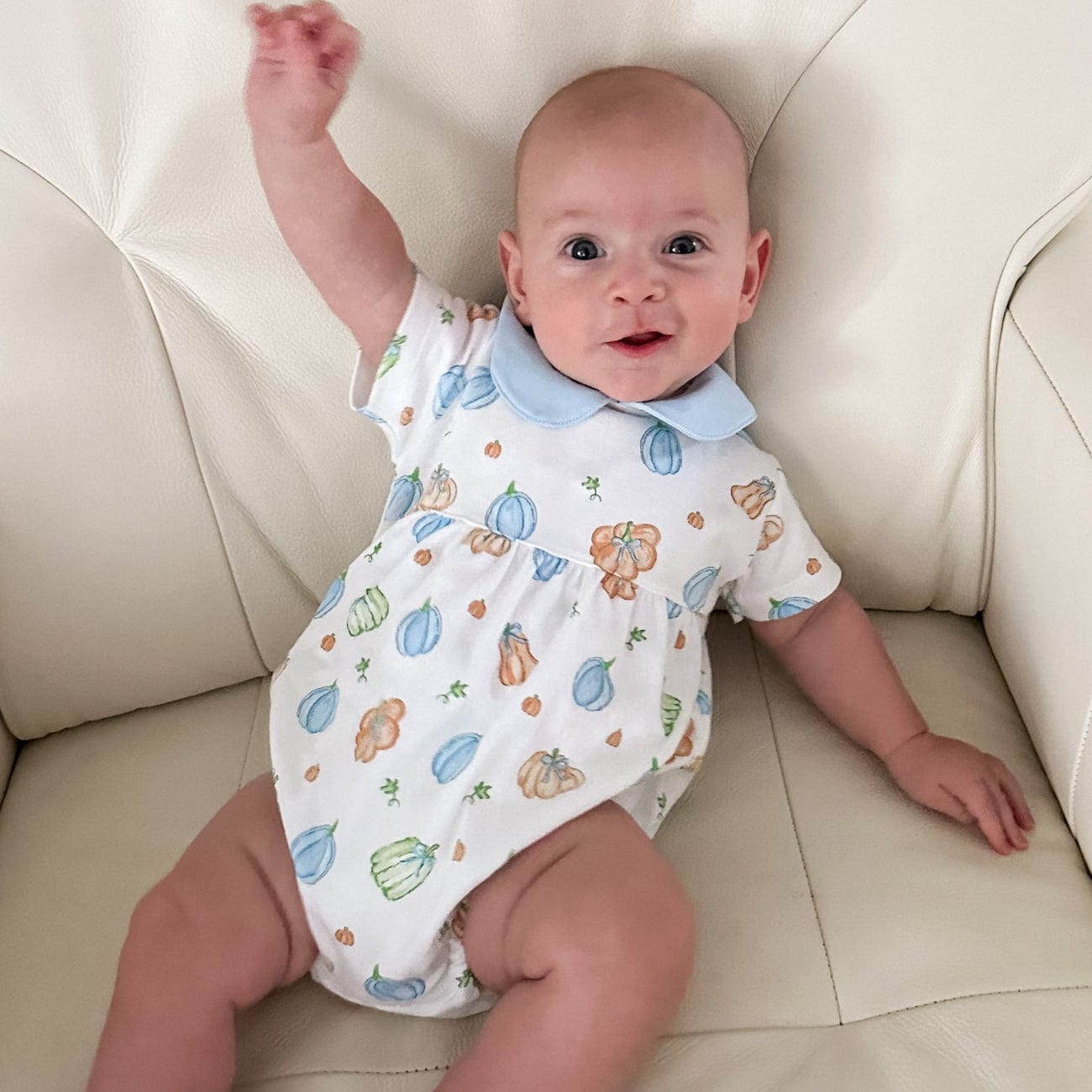 Lulu Bebe Noah Pumpkin Print Pima Boy Bubble - Little Miss Muffin Children & Home