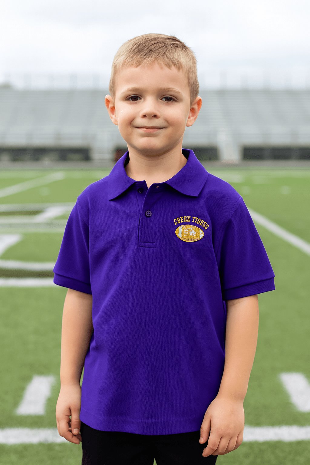 Whereable Art Geaux Tigers Youth Short Sleeve Polo in Purple - Little Miss Muffin Children & Home