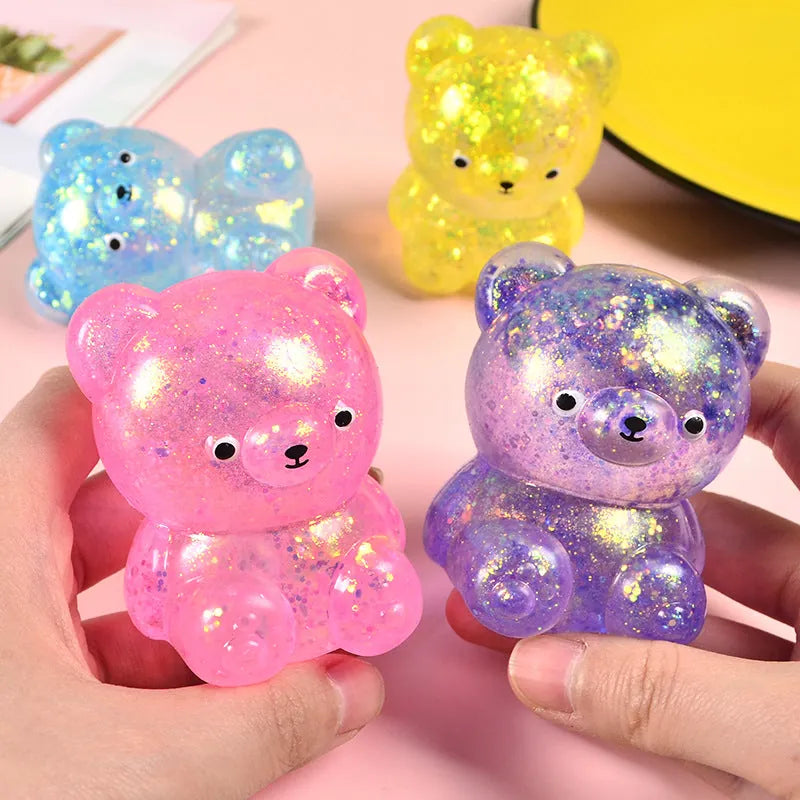 Large Sequin Bear Cartoon Squishy Toy Slow Rising Stress Relief Squeeze Toy, 4 Available Colors