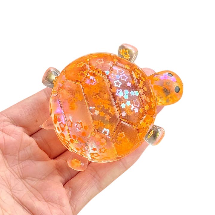 Glitter Turtle Squishy Stress Relief Toy with Taffy-Like Texture, 5 Available Colors