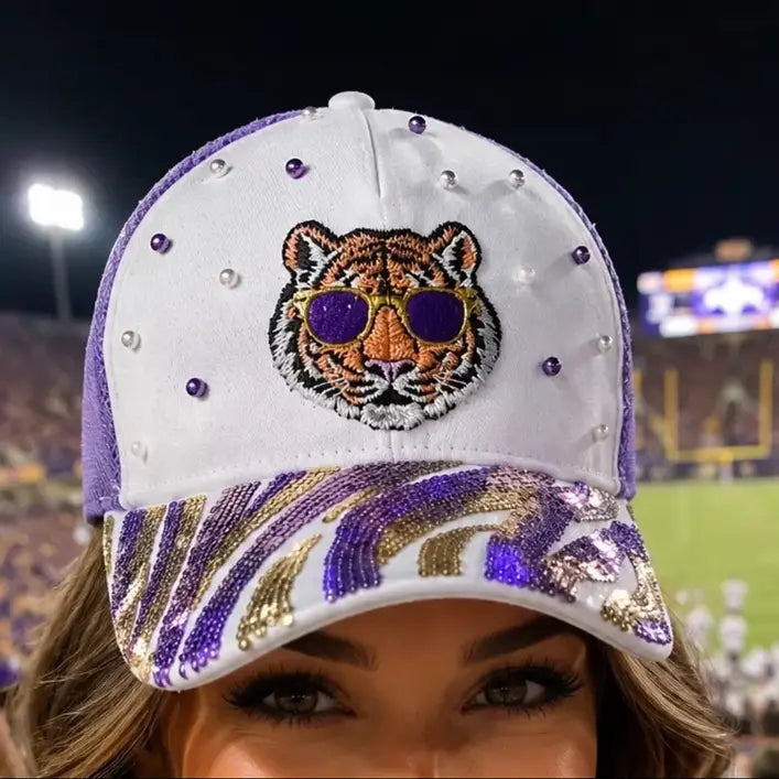 Sequin & Pearl Tiger Trucker Hat