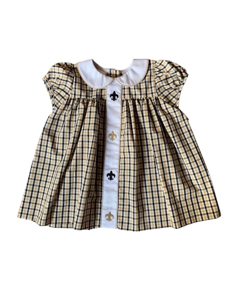 chinese dress ladies Lulu Bebe Molly Saints Fleur de Lis Embroidered Plaid Dress