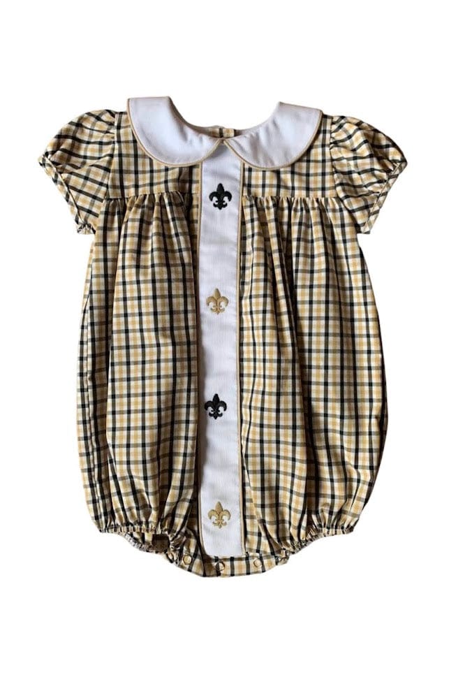 Lulu Bebe Milly Saints Fleur de Lis Embroidered Plaid Bubble Lulu Bebe Milly Saints Fleur de Lis Embroidered Plaid Bubble