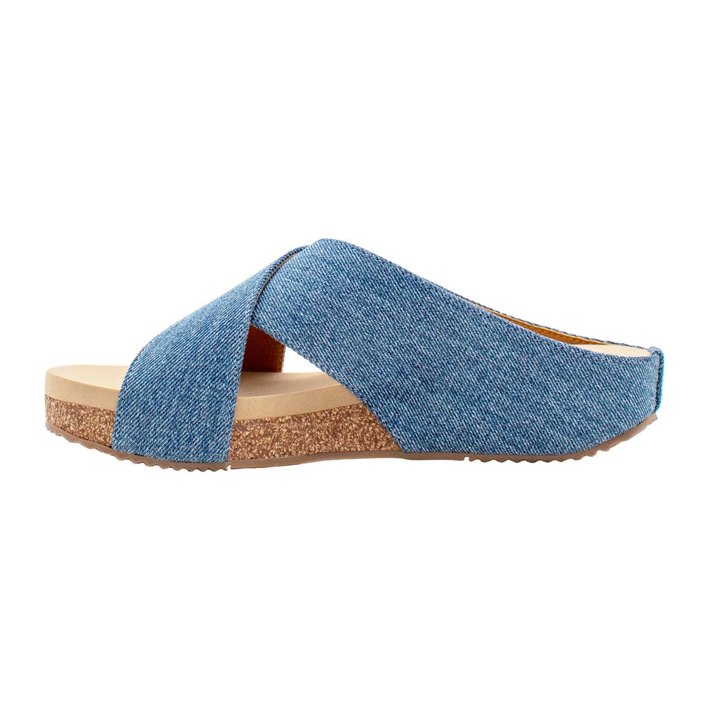 Volatile Volatile Ablette Linen Criss Cross Slide Sandals in Denim - Little Miss Muffin Children & Home