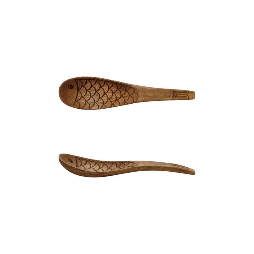 Acacia Wood Spoon with Carved Fish Design