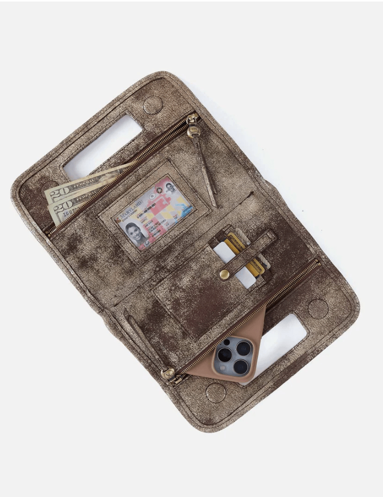 Ace Clutch Metallic Leather in Cocoa Platinum