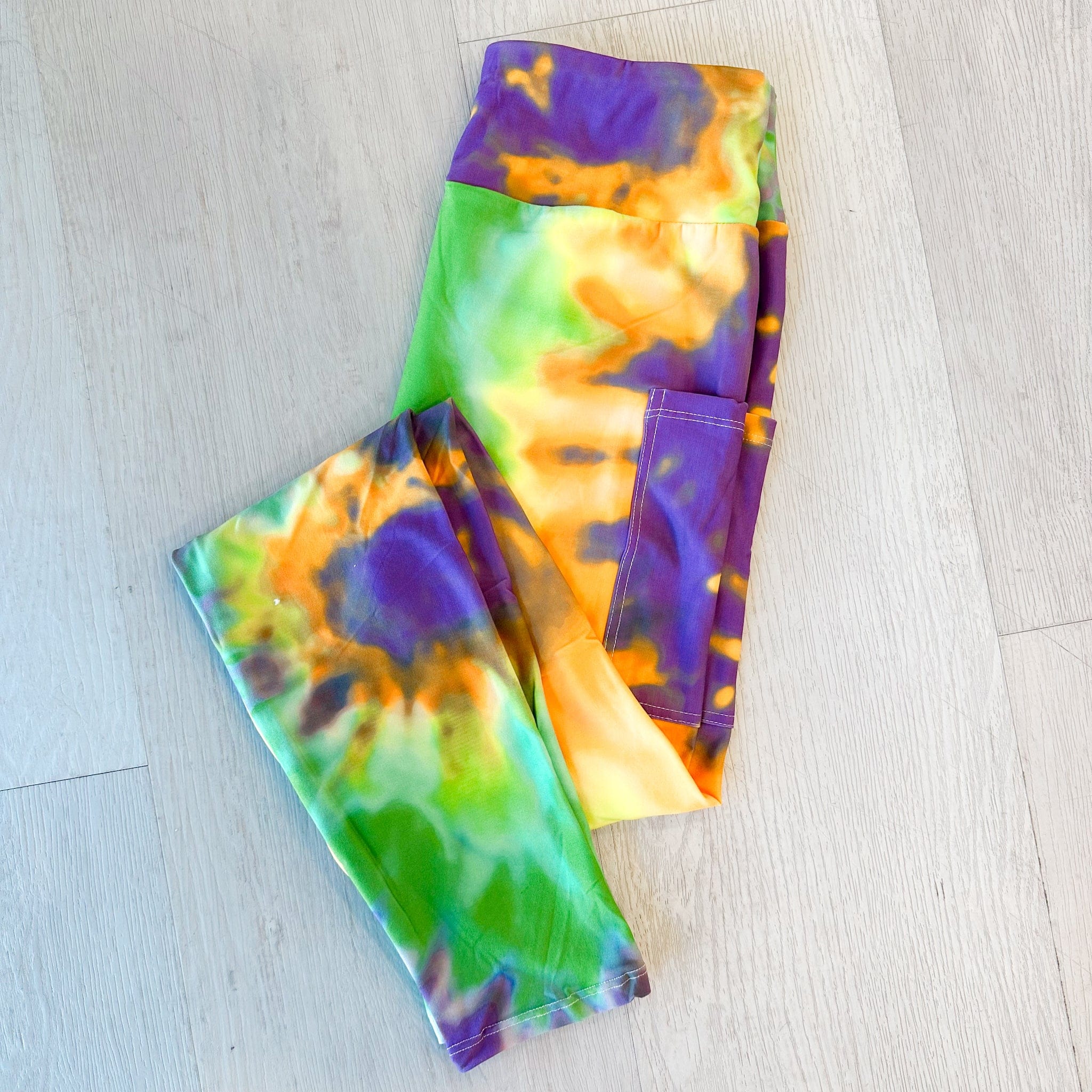 Adult Mardi Gras Tie Dye Swirls Leggings