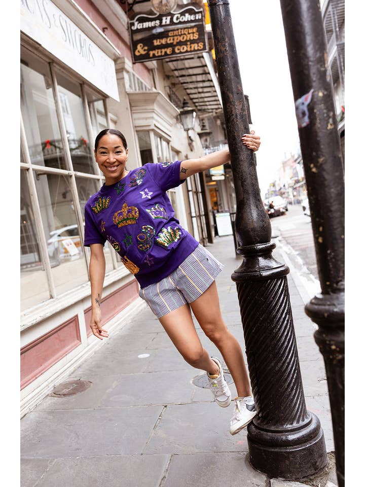 Adult Short Sleeve Purple Crown and Masks Lightweight Pullover