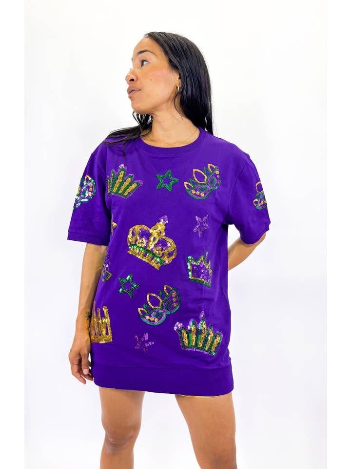 Adult Short Sleeve Purple Crown and Masks Lightweight Pullover