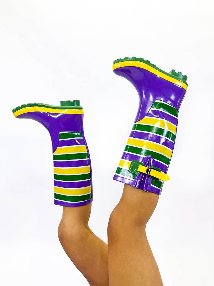 Adult Unisex Mardi Gras Striped Rain Boots