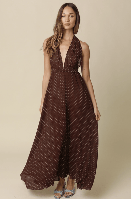 Amelie Polka Dot Maxi Halter Neck Dress