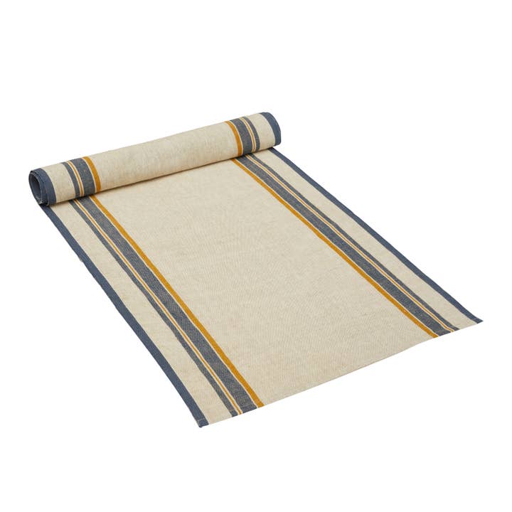 table top runner natural and blue