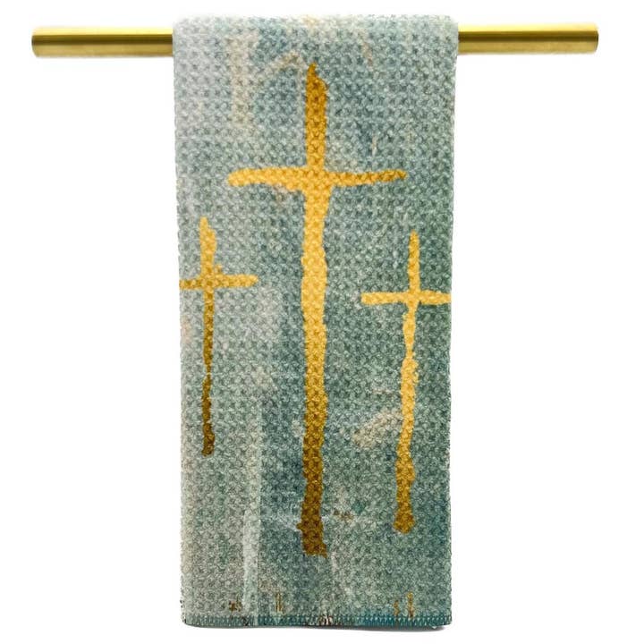 Aqua Golden Crosses Tea Towel