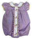 Lulu Bebe Milly LSU Tiger Embroidered Lavender Gingham Bubble - Little Miss Muffin Children & Home