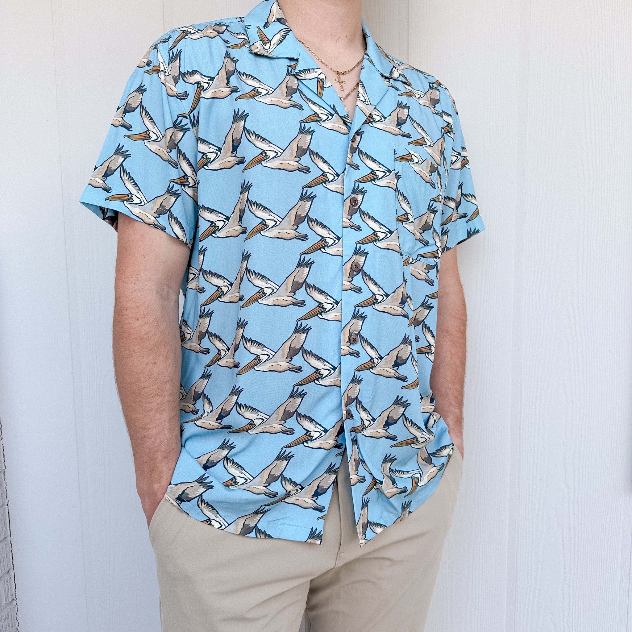mens flying pelican button up shirt