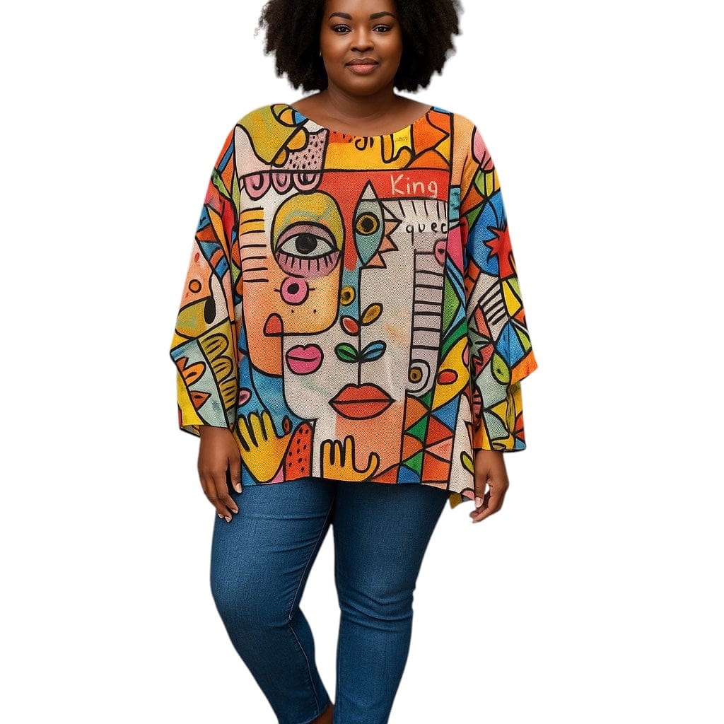 Loowie Eye Picasso V-Neck Knit Printed Long Sleeves Sweater - Little Miss Muffin Children & Home