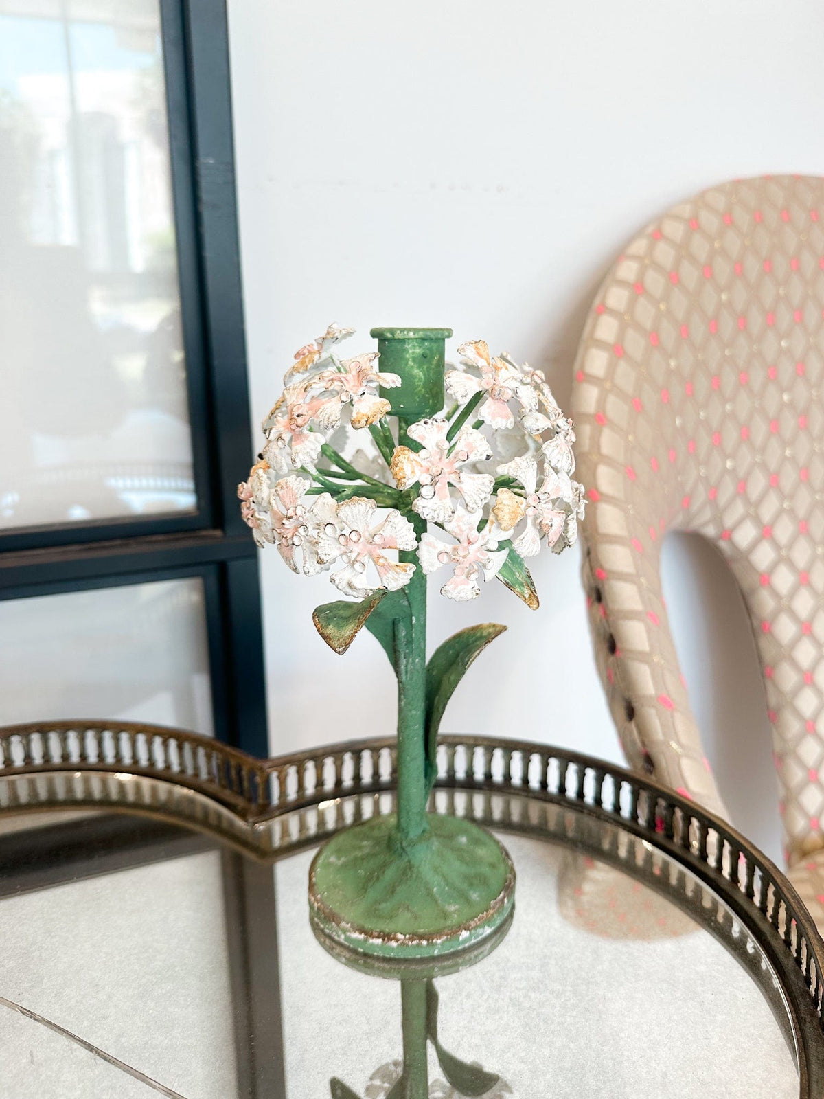 Creative Co-op Painted Metal Vintage Reproduction Toleware Flower Shaped Taper Holder, Distressed Finish, 3 Styles Available - Little Miss Muffin Children & Home