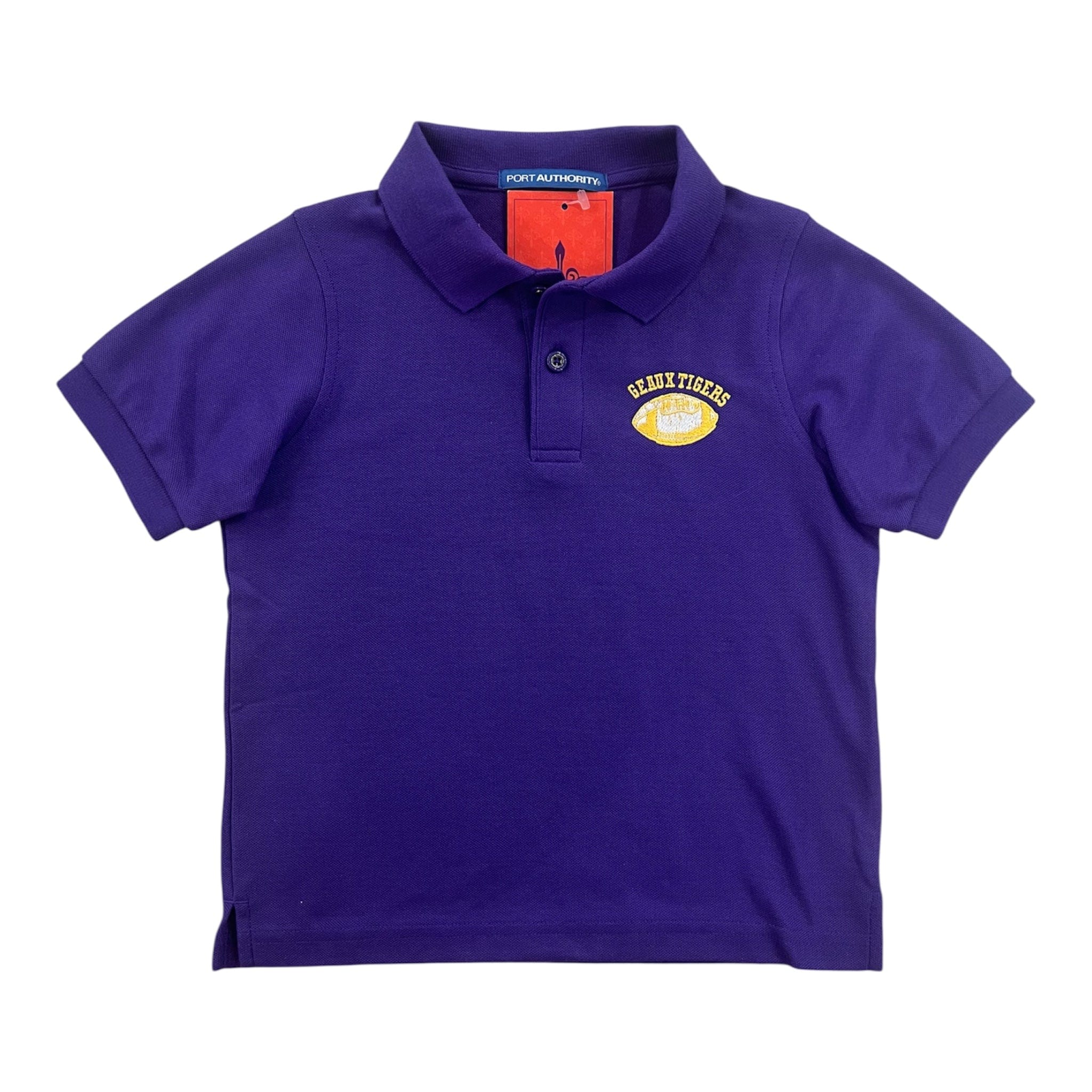 Whereable Art Geaux Tigers Youth Short Sleeve Polo in Purple - Little Miss Muffin Children & Home