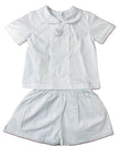 Light blue mistletoe embroidered David short set front view