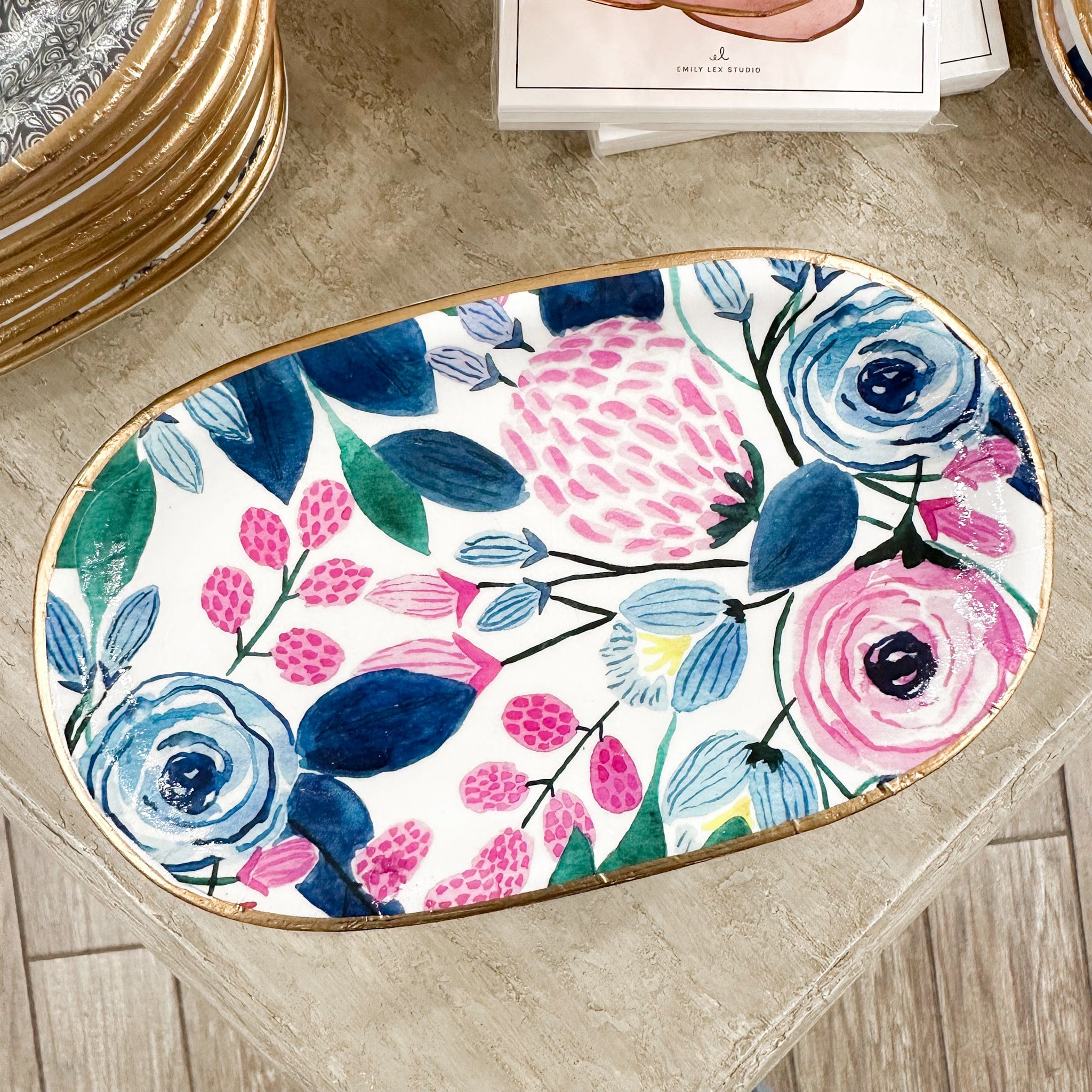 Large Ceramic Jewelry Tray in Watercolor Peonies